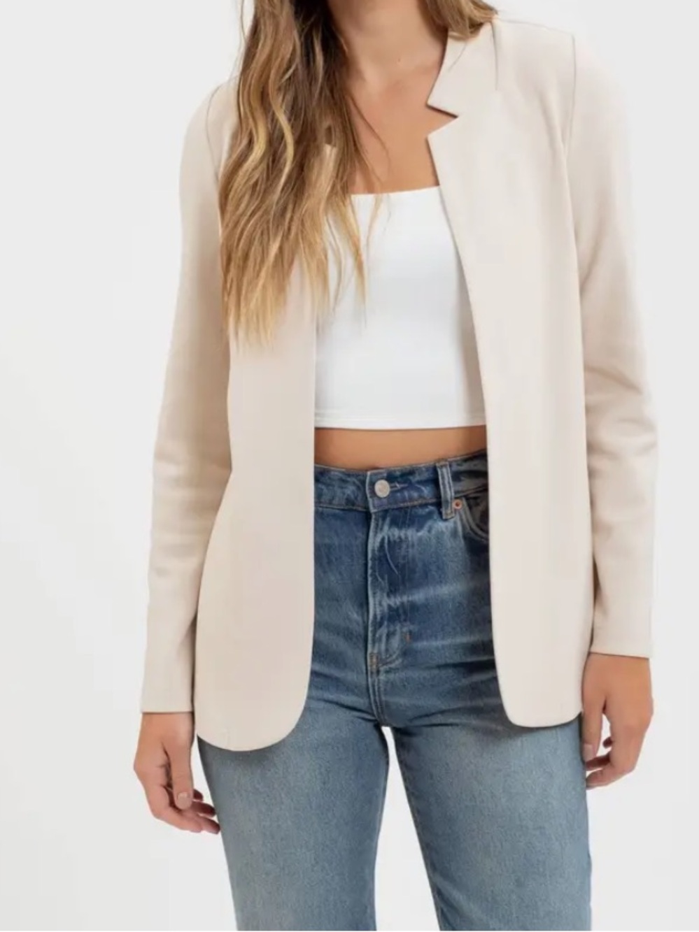 Blu Pepper Cream Open-Front Blazer Jacket